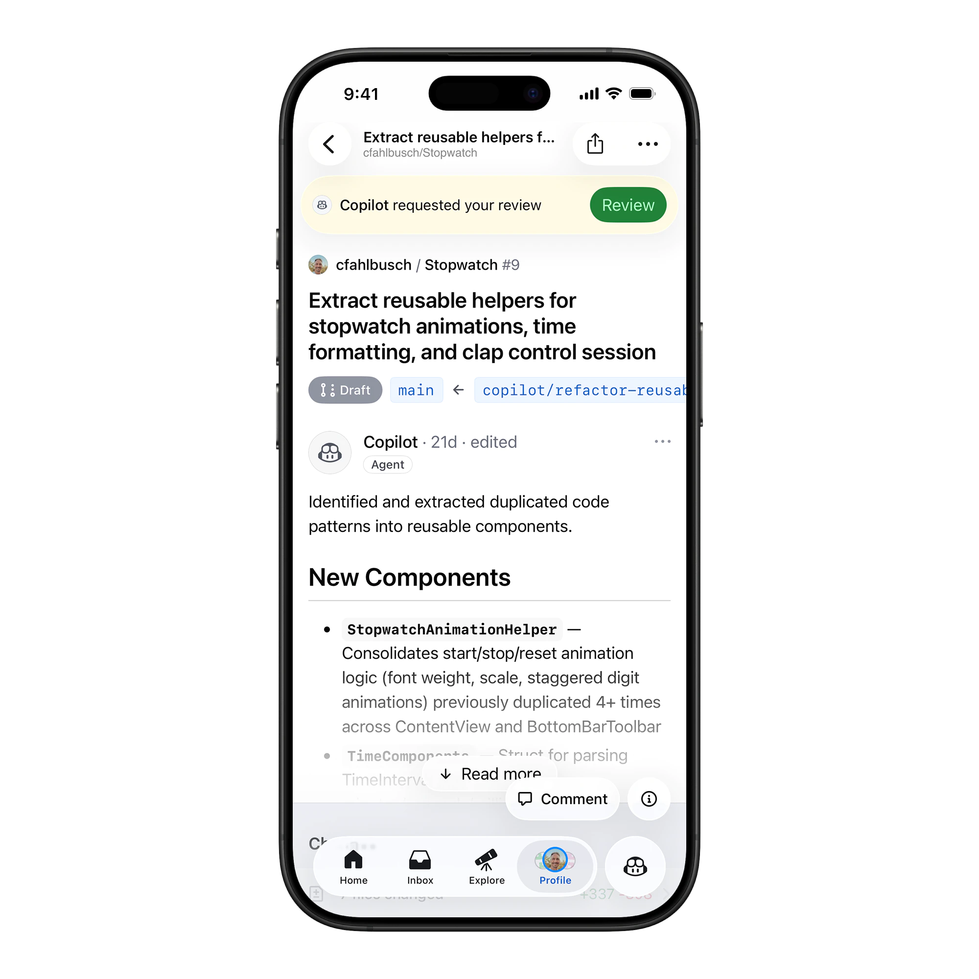 Dummy image representing PR screen with sticky banner and merge box